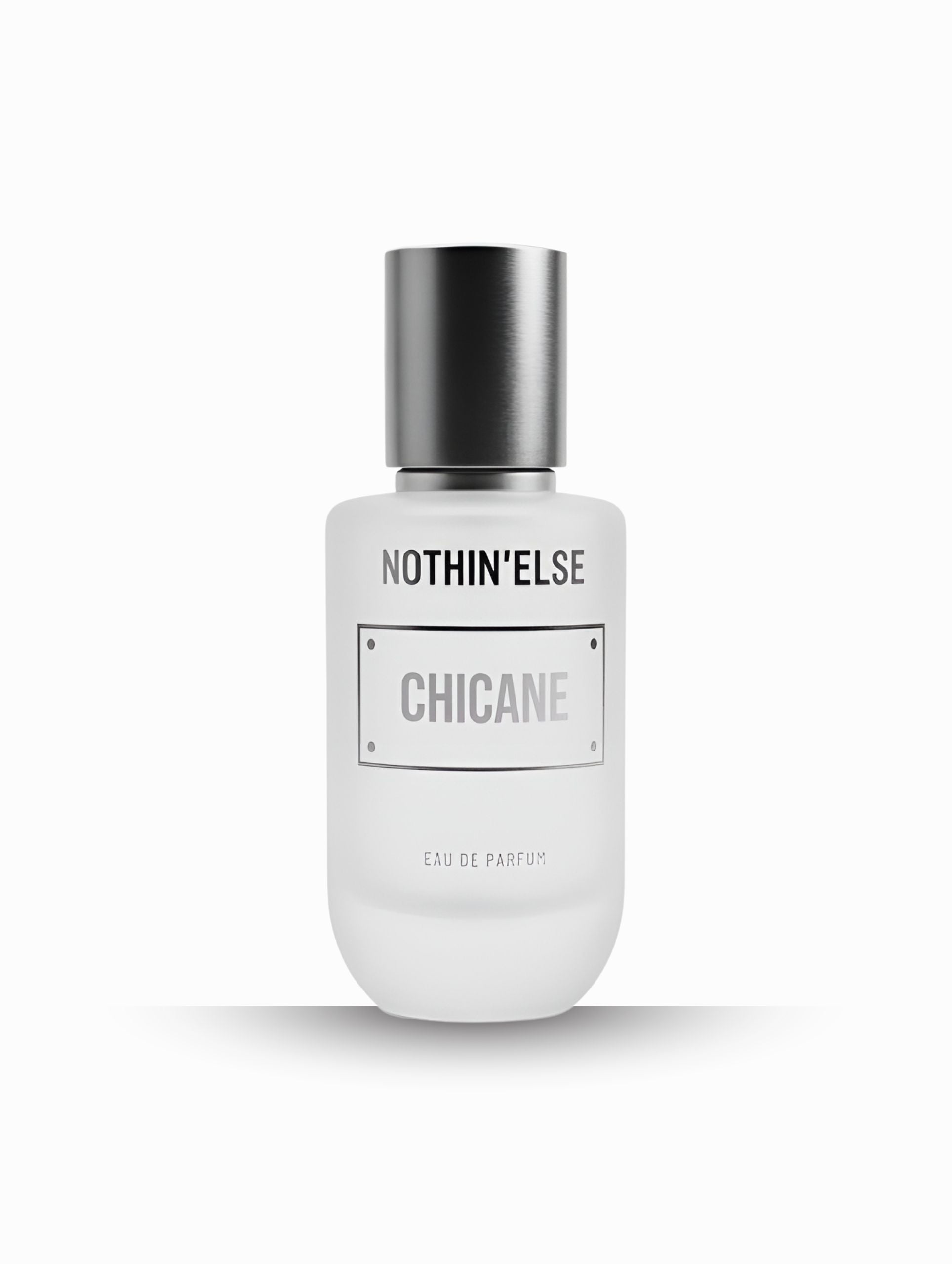 Perfume bottle labeled 'Nothin' Else Chicane' on a white background