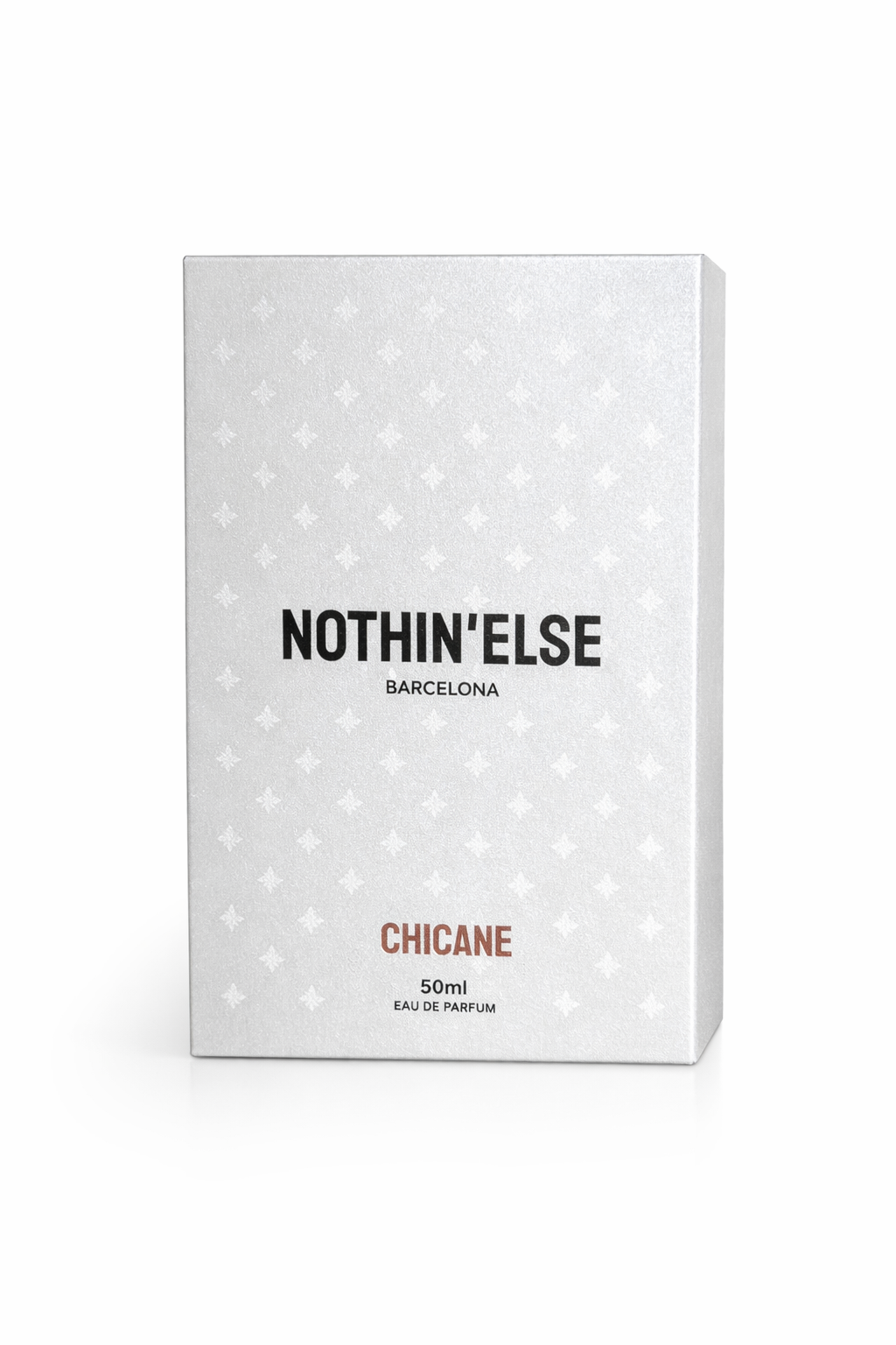 Perfume box labeled 'Nothin' Else Barcelona Chicane' on a white background