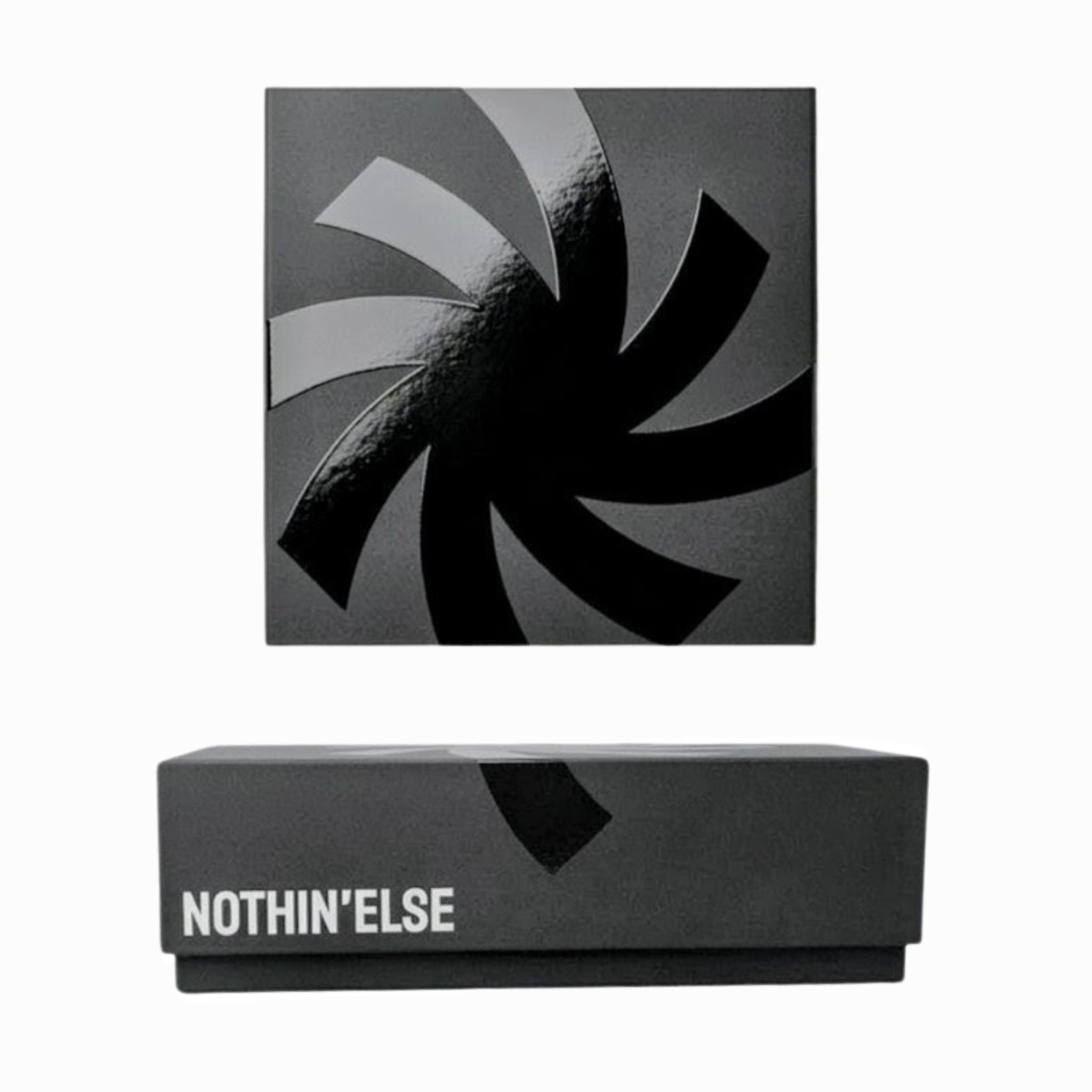 Black packaging box with abstract design and 'Nothin' Else' branding on a white background