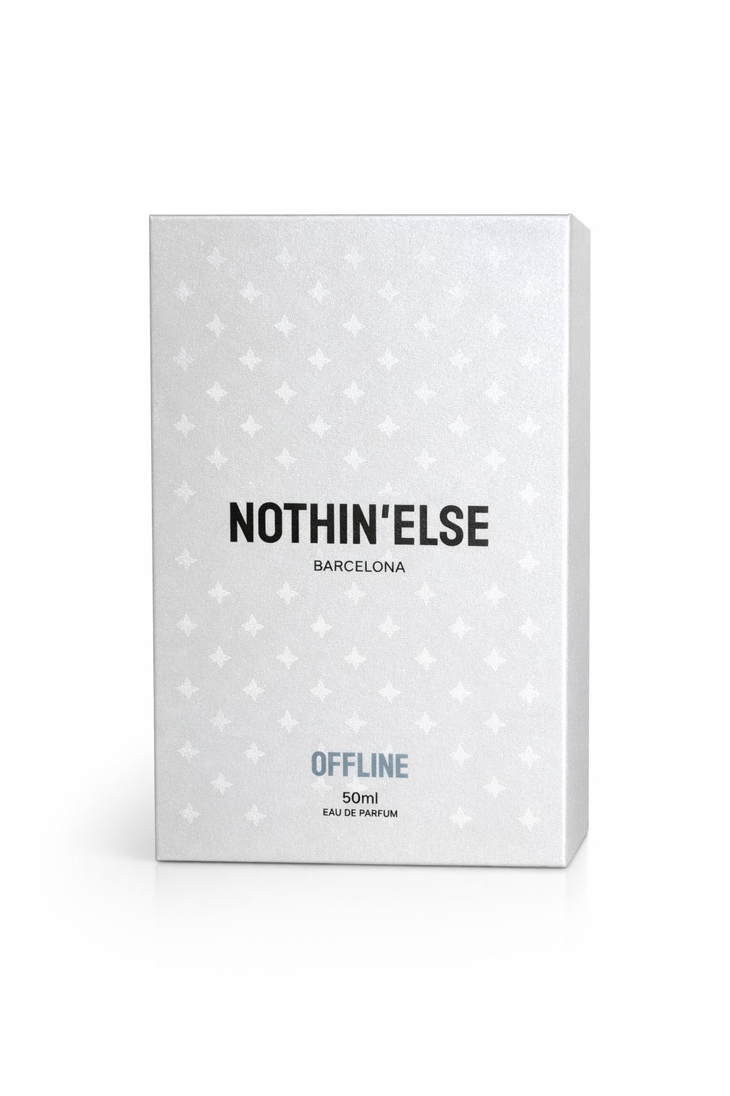 White packaging of 'Nothin' Else Barcelona' perfume with subtle pattern on a white background