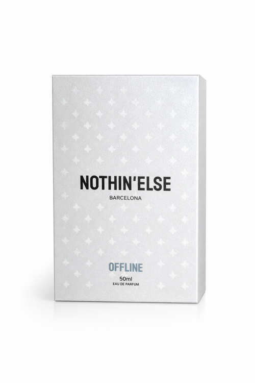 White packaging of 'Nothin' Else Barcelona' perfume with subtle pattern on a white background
