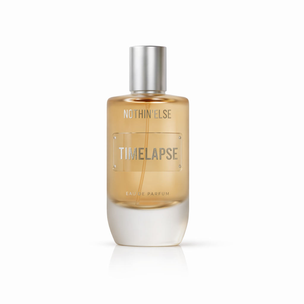 Nothin’Else Timelapse 50ml eau de parfum bottle with silver satin cap on white background